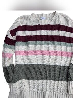 True Craft Striped Crewneck Sweater - Cream, Burgundy, Pink & Gray